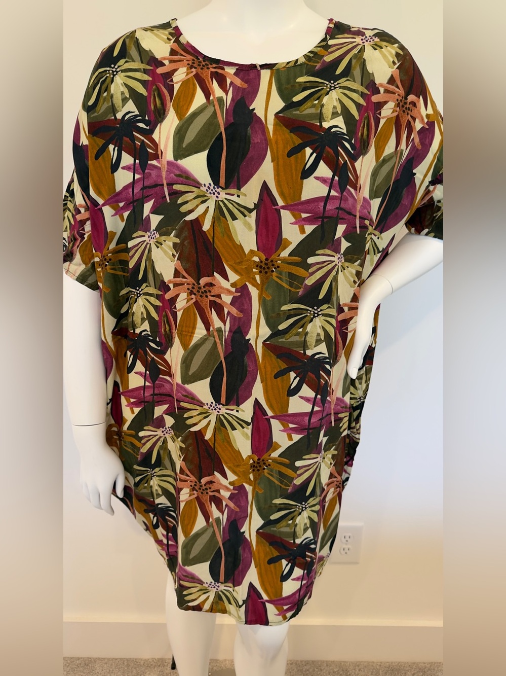 Thayke Chic XL Tropical Boho Viscose Tunic Dress Oversized 16/18